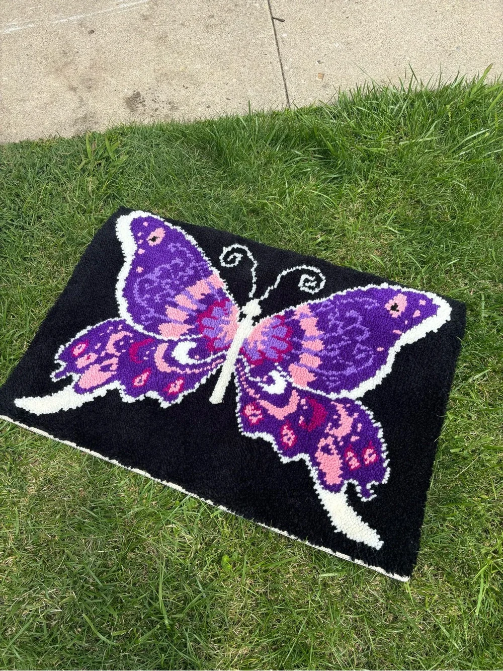 Vintage handmade purple butterfly latchook Purple & Pink Butterfly Accent Rug